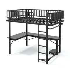 Bellemave® Metal Loft Bed with L - Shaped Desk,LED Lights & Charging Station,Heavy Duty Loft Bed Frame with Hanging Rod & CPU Tray for Kids, Teens & Adults - Bellemave