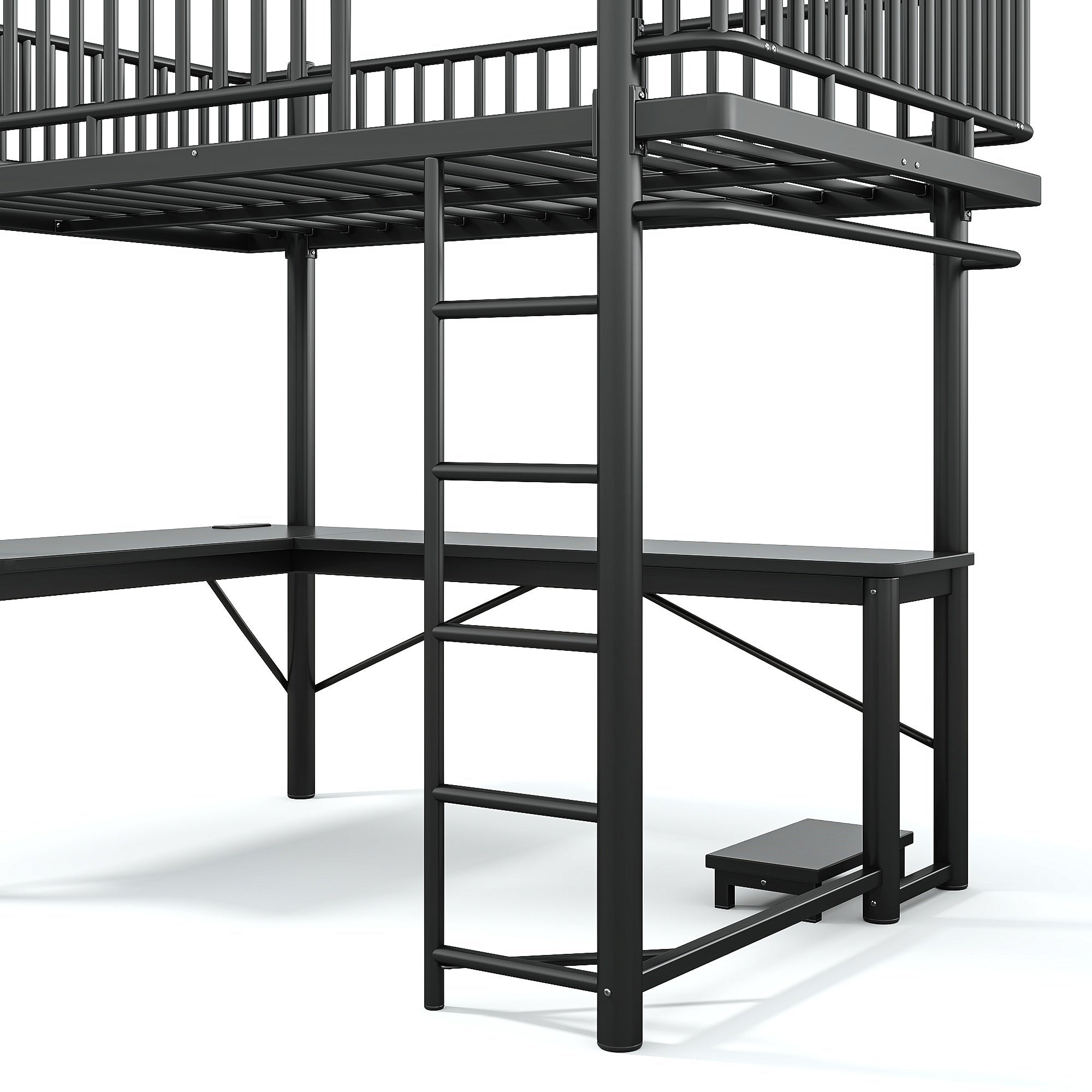 Bellemave® Metal Loft Bed with L - Shaped Desk,LED Lights & Charging Station,Heavy Duty Loft Bed Frame with Hanging Rod & CPU Tray for Kids, Teens & Adults - Bellemave