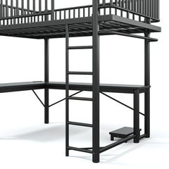 Bellemave® Metal Loft Bed with L - Shaped Desk,LED Lights & Charging Station,Heavy Duty Loft Bed Frame with Hanging Rod & CPU Tray for Kids, Teens & Adults - Bellemave