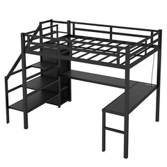 Bellemave® Metal Loft Bed with L - shaped Desk,Wardrobe and Adjustable Shelf - Bellemave