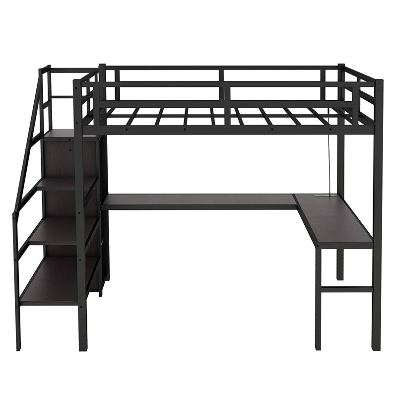Bellemave® Metal Loft Bed with L - shaped Desk,Wardrobe and Adjustable Shelf - Bellemave