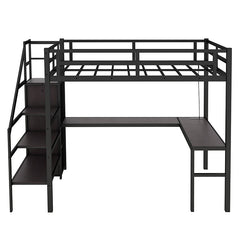 Bellemave® Metal Loft Bed with L - shaped Desk,Wardrobe and Adjustable Shelf - Bellemave