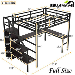 Bellemave® Metal Loft Bed with L - shaped Desk,Wardrobe and Adjustable Shelf - Bellemave