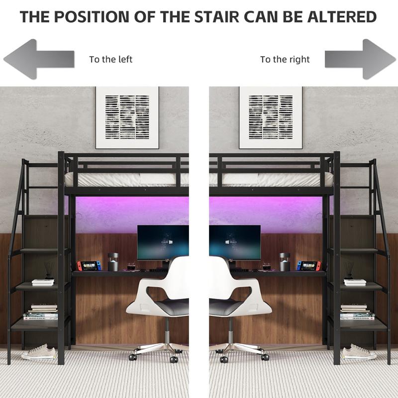 Bellemave® Metal Loft Bed with L - shaped Desk,Wardrobe and Adjustable Shelf - Bellemave
