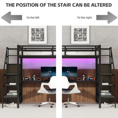 Bellemave® Metal Loft Bed with L - shaped Desk,Wardrobe and Adjustable Shelf - Bellemave