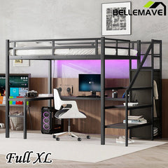 Bellemave® Metal Loft Bed with L - shaped Desk,Wardrobe and Adjustable Shelf - Bellemave