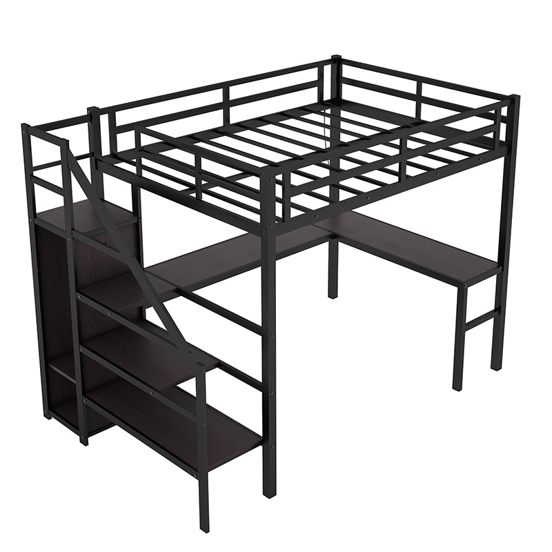 Bellemave® Metal Loft Bed with L - shaped Desk,Wardrobe and Adjustable Shelf - Bellemave