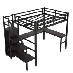 Bellemave® Metal Loft Bed with L - shaped Desk,Wardrobe and Adjustable Shelf - Bellemave