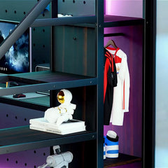Bellemave® Metal Loft Bed with L - shaped Desk,Wardrobe and Adjustable Shelf - Bellemave