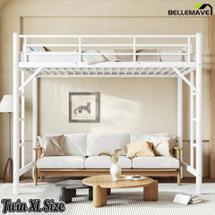 Bellemave® Metal Loft Bed with Ladder & Guardrails – Space-Saving Loft Bed Frame for Small Room, No Box Spring Needed - Bellemave