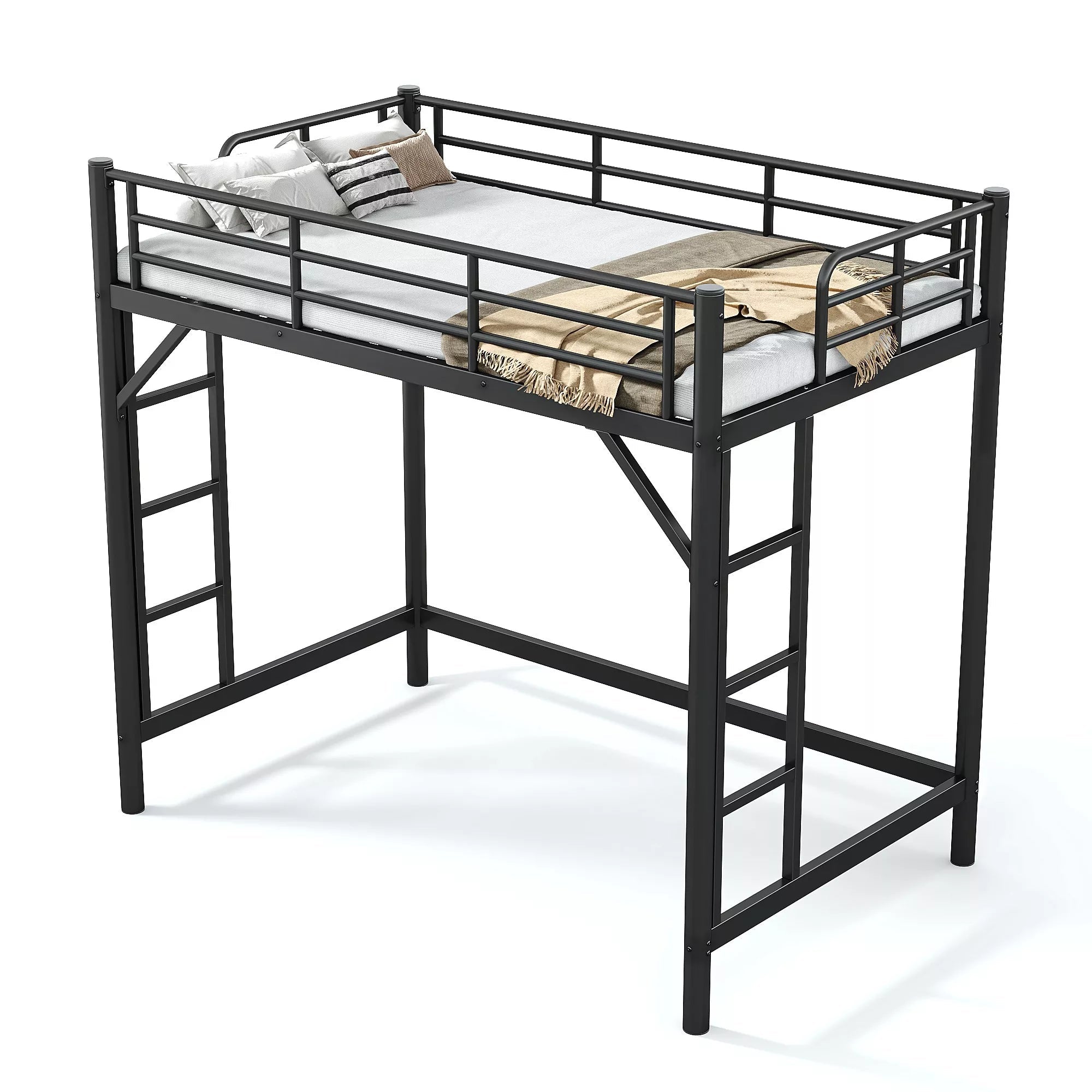 Bellemave® Metal Loft Bed with Ladder & Guardrails – Space-Saving Loft Bed Frame for Small Room, No Box Spring Needed - Bellemave