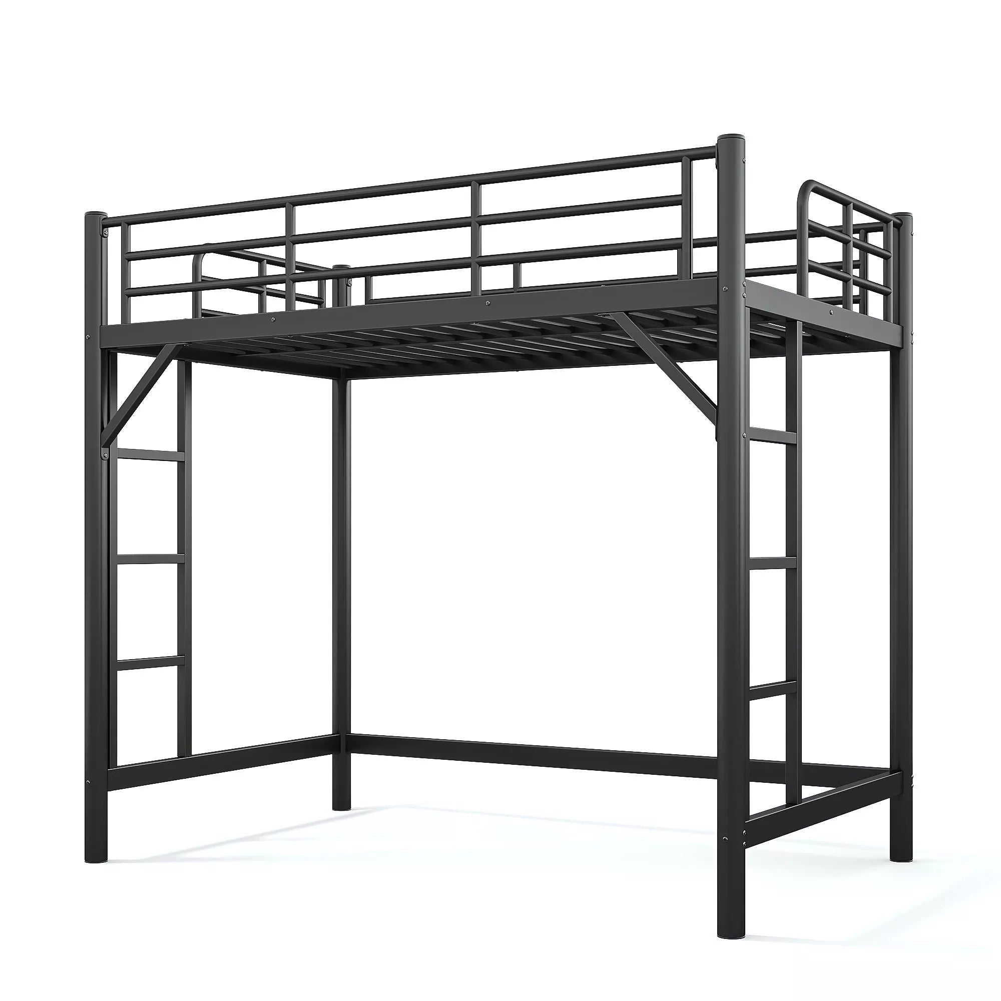 Bellemave® Metal Loft Bed with Ladder & Guardrails – Space-Saving Loft Bed Frame for Small Room, No Box Spring Needed - Bellemave