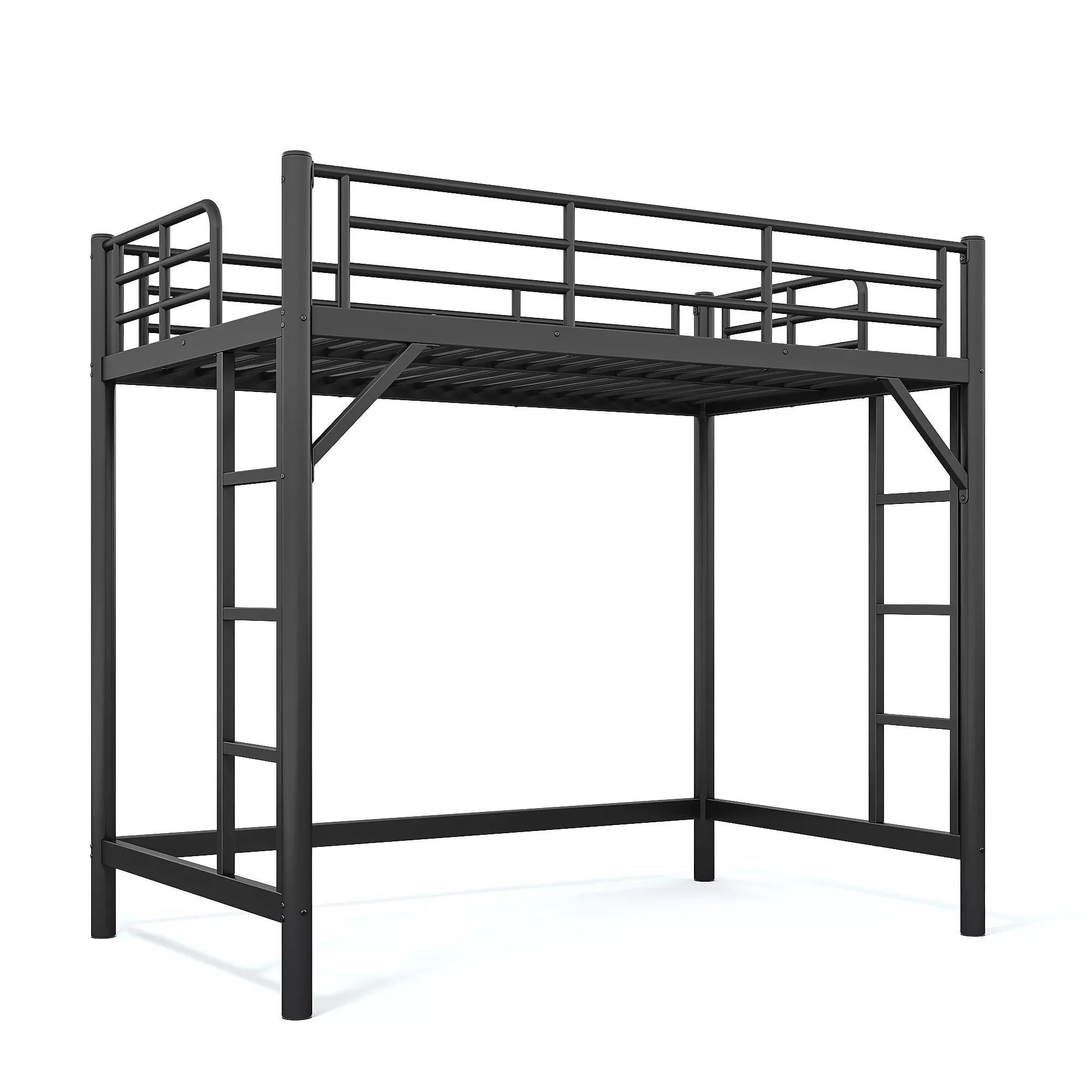 Bellemave® Metal Loft Bed with Ladder & Guardrails – Space-Saving Loft Bed Frame for Small Room, No Box Spring Needed - Bellemave
