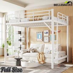 Bellemave® Metal Loft Bed with Ladder & Guardrails – Space-Saving Loft Bed Frame for Small Room, No Box Spring Needed - Bellemave