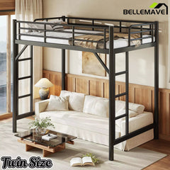 Bellemave® Metal Loft Bed with Ladder & Guardrails – Space-Saving Loft Bed Frame for Small Room, No Box Spring Needed - Bellemave