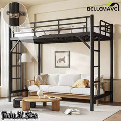 Bellemave® Metal Loft Bed with Ladder & Guardrails – Space-Saving Loft Bed Frame for Small Room, No Box Spring Needed - Bellemave