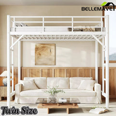 Bellemave® Metal Loft Bed with Ladder & Guardrails – Space-Saving Loft Bed Frame for Small Room, No Box Spring Needed - Bellemave