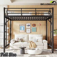 Bellemave® Metal Loft Bed with Ladder & Guardrails – Space-Saving Loft Bed Frame for Small Room, No Box Spring Needed - Bellemave