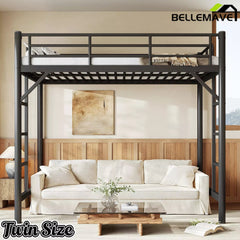 Bellemave® Metal Loft Bed with Ladder & Guardrails – Space-Saving Loft Bed Frame for Small Room, No Box Spring Needed - Bellemave