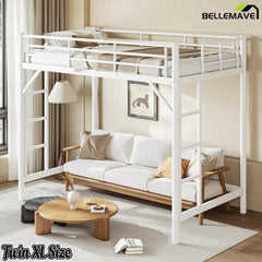 Bellemave® Metal Loft Bed with Ladder & Guardrails – Space-Saving Loft Bed Frame for Small Room, No Box Spring Needed - Bellemave