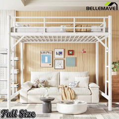 Bellemave® Metal Loft Bed with Ladder & Guardrails – Space-Saving Loft Bed Frame for Small Room, No Box Spring Needed - Bellemave