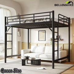 Bellemave® Metal Loft Bed with Ladder & Guardrails – Space-Saving Loft Bed Frame for Small Room, No Box Spring Needed - Bellemave