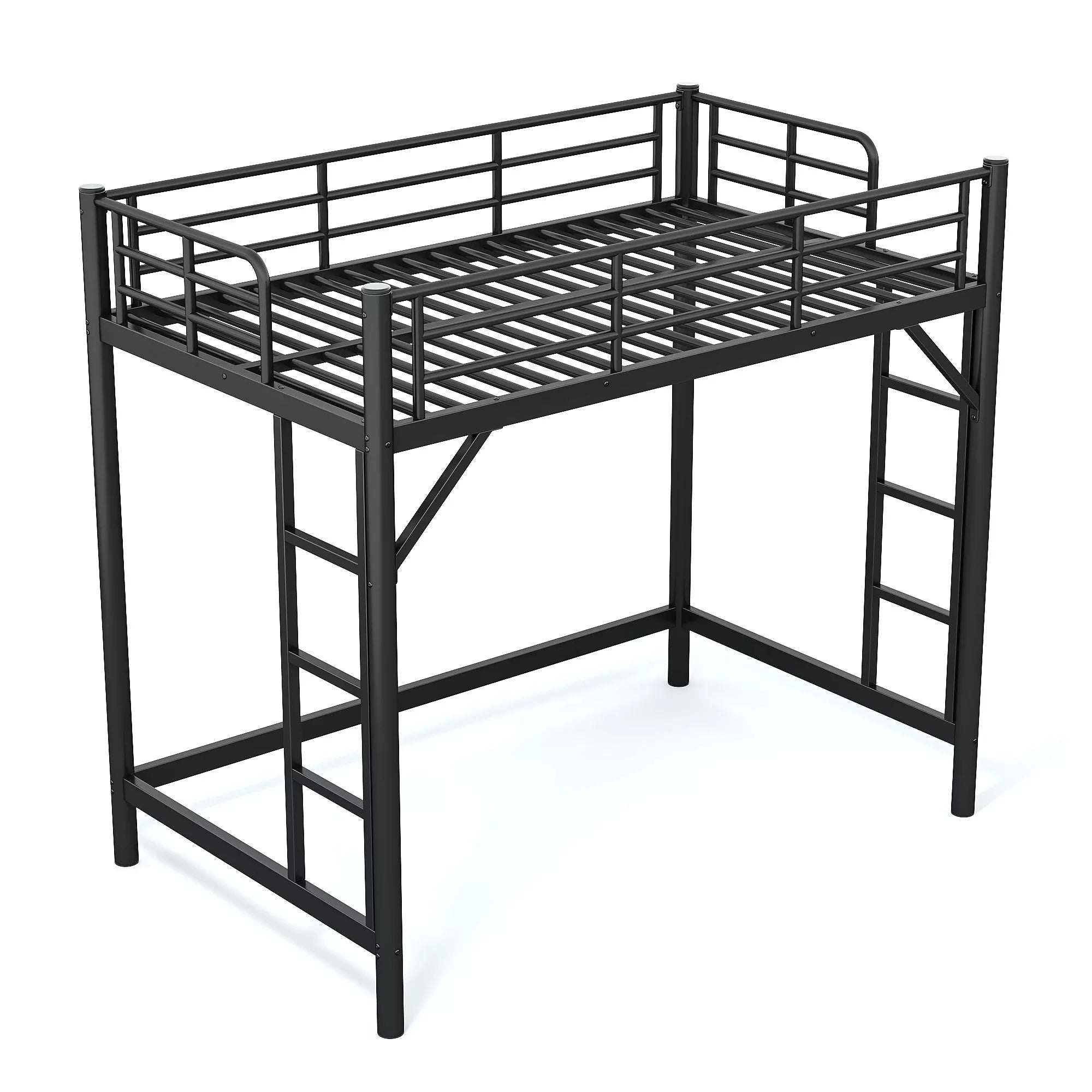 Bellemave® Metal Loft Bed with Ladder & Guardrails – Space-Saving Loft Bed Frame for Small Room, No Box Spring Needed - Bellemave