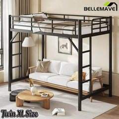 Bellemave® Metal Loft Bed with Ladder & Guardrails – Space-Saving Loft Bed Frame for Small Room, No Box Spring Needed - Bellemave