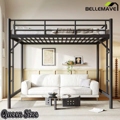 Bellemave® Metal Loft Bed with Ladder & Guardrails – Space-Saving Loft Bed Frame for Small Room, No Box Spring Needed - Bellemave