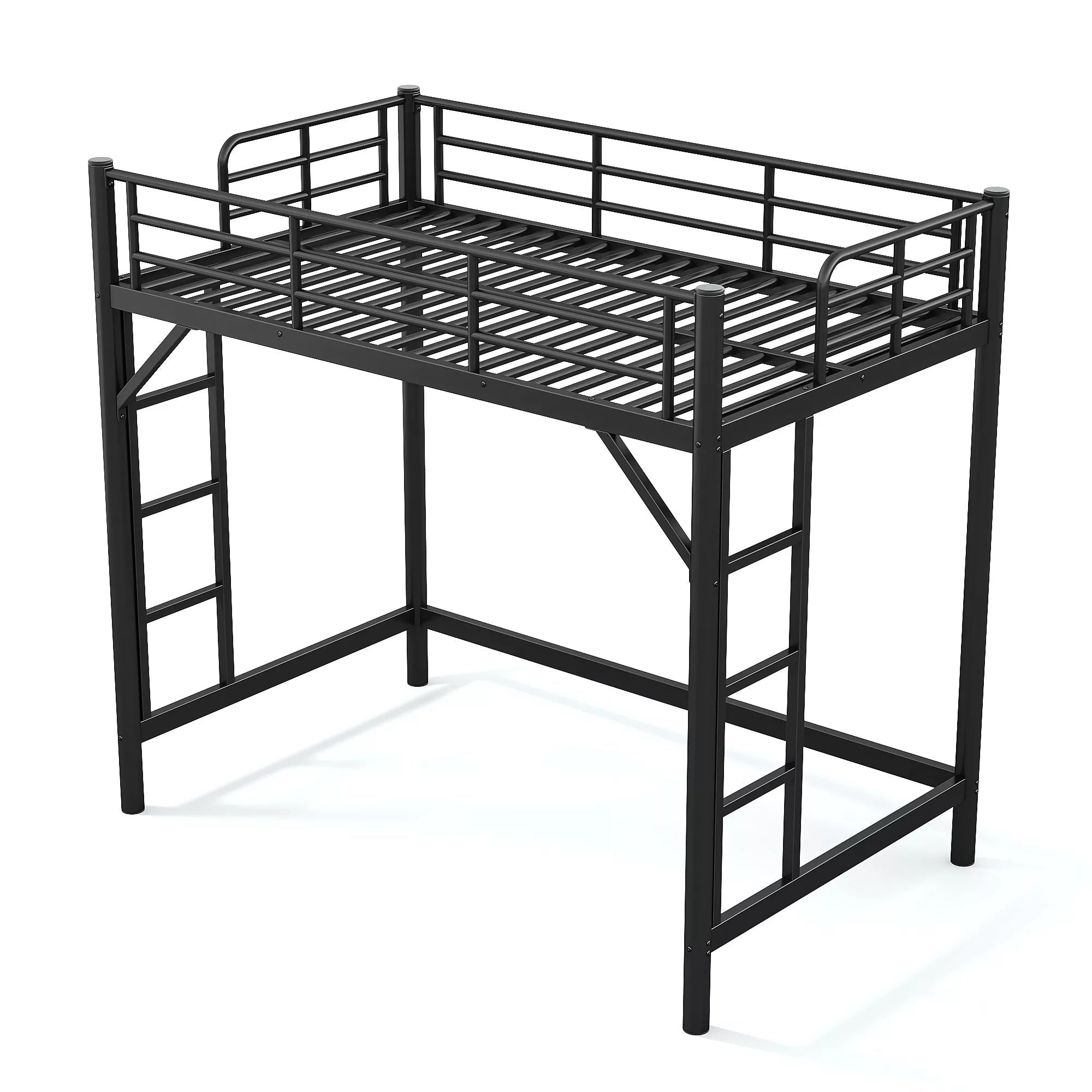 Bellemave® Metal Loft Bed with Ladder & Guardrails – Space-Saving Loft Bed Frame for Small Room, No Box Spring Needed - Bellemave
