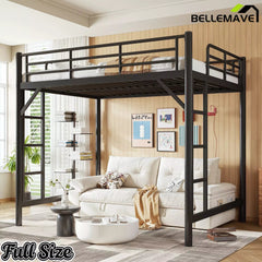 Bellemave® Metal Loft Bed with Ladder & Guardrails – Space-Saving Loft Bed Frame for Small Room, No Box Spring Needed - Bellemave