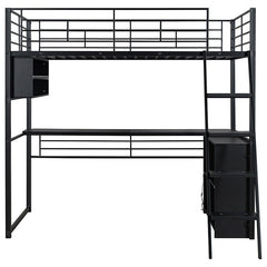 Bellemave® Metal Loft Bed with LED, Desk and 4 Storage Shelves - Bellemave