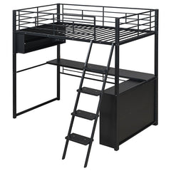 Bellemave® Metal Loft Bed with LED, Desk and 4 Storage Shelves - Bellemave