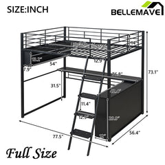Bellemave® Metal Loft Bed with LED, Desk and 4 Storage Shelves - Bellemave