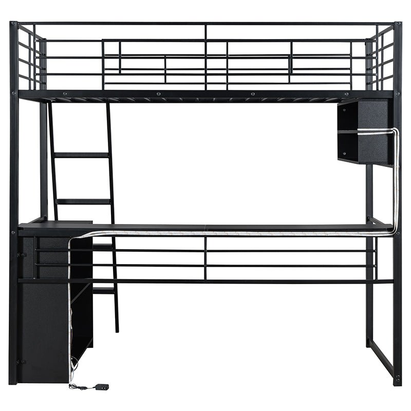 Bellemave® Metal Loft Bed with LED, Desk and 4 Storage Shelves - Bellemave