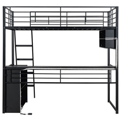 Bellemave® Metal Loft Bed with LED, Desk and 4 Storage Shelves - Bellemave