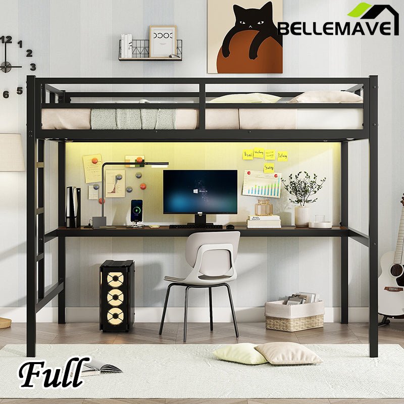 Bellemave® Metal Loft Bed with Power Outlet and LED Lighted - Bellemave