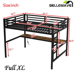 Bellemave® Metal Loft Bed with Power Outlet and LED Lighted - Bellemave
