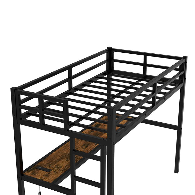 Bellemave® Metal Loft Bed with Power Outlet and LED Lighted - Bellemave