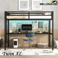 Bellemave® Metal Loft Bed with Power Outlet and LED Lighted - Bellemave