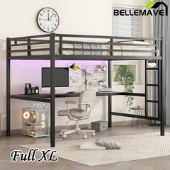 Bellemave® Metal Loft Bed with Power Outlet and LED Lighted - Bellemave