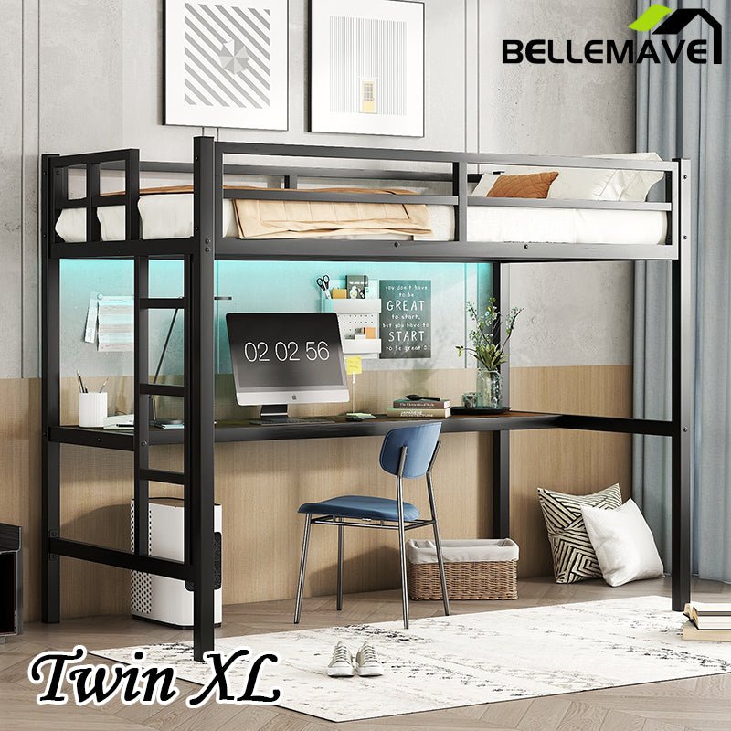 Bellemave® Metal Loft Bed with Power Outlet and LED Lighted - Bellemave