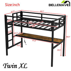Bellemave® Metal Loft Bed with Power Outlet and LED Lighted - Bellemave