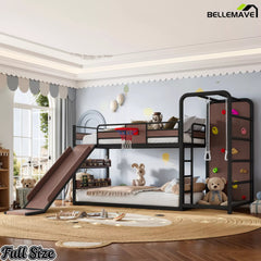 Full metal loft bed with slide and climbing wall activity design