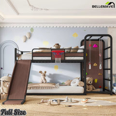 Full size kids loft bed with sports features and built-in play space