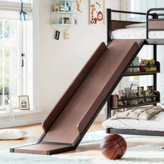 Metal loft bed with slide and climbing wall designed for children's bedroom