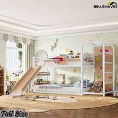 Full metal loft bed with slide and climbing wall for kids