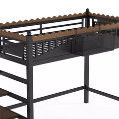 Metal loft bed upper bunk with integrated bookshelf