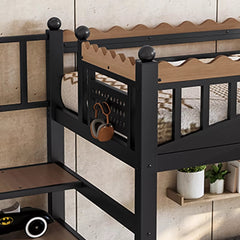 Metal loft bed storage stairs and bookshelf detail