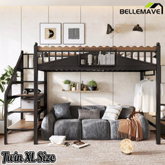 Twin XL metal loft bed for small bedroom spaces